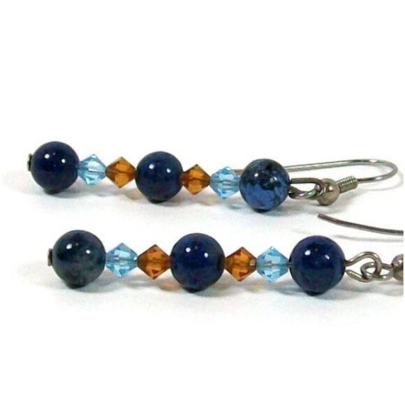 Blue Sodalite and Crystal Dangle Earrings, Boho Gemstone Jewelry, Gift for Her, - Picture 4 of 8
